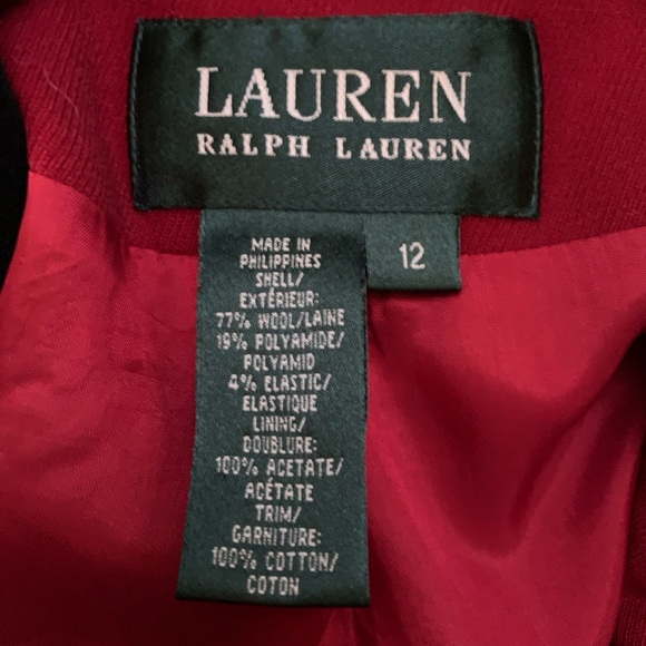 Lauren Ralph Lauren Red Wool Black Velvet Cropped Shoulder Pad Blazer Jacket - Picture 11 of 13